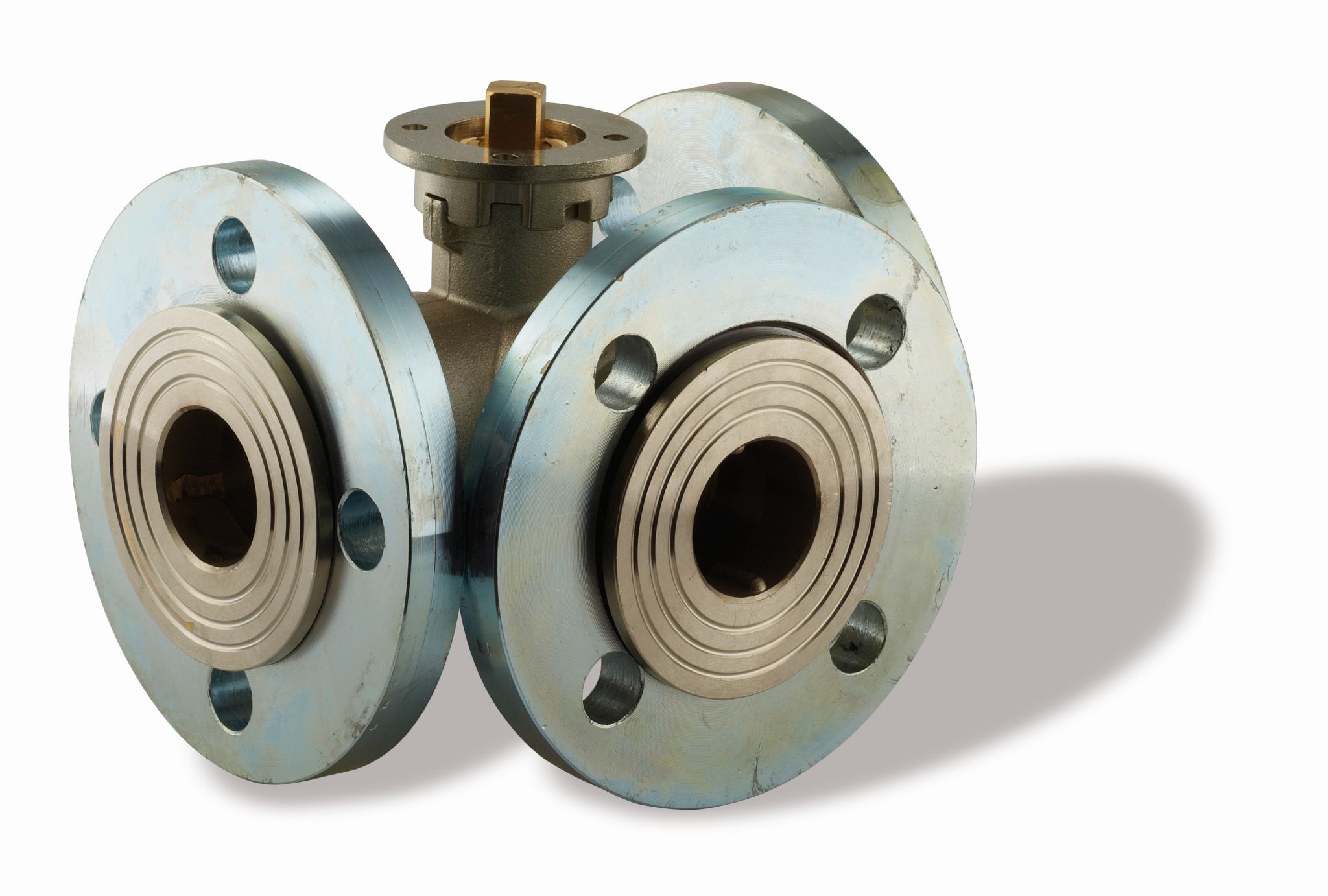 Vanne à boisseau sphérique en laiton nickelé,passage en L, passage réduit, bride ISO 5211,avec brides PN16, DN40, PN16