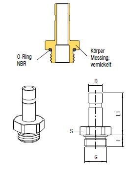 Gerader Einschraub-Stutzen, Steckanschluss 4mm, Aussengewinde G 1/8