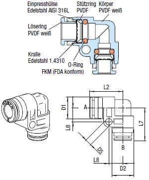 L-Verschlussstecker Push-In, O.D. Schlauch 6 mm, O.D. Schlauch 4 mm