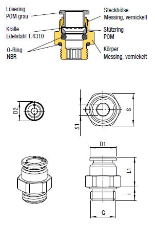 Gerader Verbinder Push-In, O.D. Schlauch 8mm, Aussengewinde G 3/8