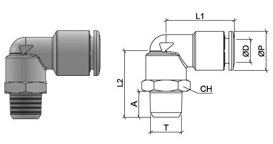 Connecteur coudé, en acier inoxydable AISI 316L avec filetage BSPT