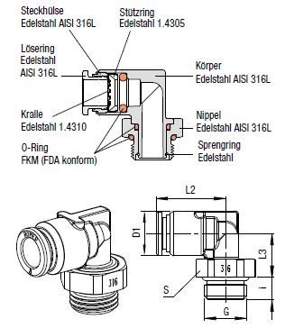 930X44M-4FF-1/8 L-Verbinder Push-In, O.D. Schlauch 4,0 mm, Außengewinde G  1/8