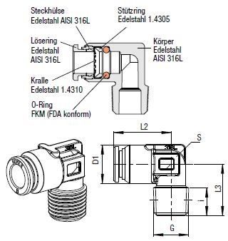 950X44M-4FF-1/8K L-Verbinder Push-In, O.D. Schlauch 4,0 mm, Außengewinde R  1/8