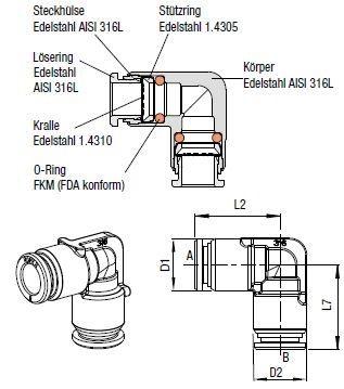 955X44M-12FF L-Verbinder Push-In, O.D. Schlauch 12,0 mm, O.D. Schlauch 12,0  mm