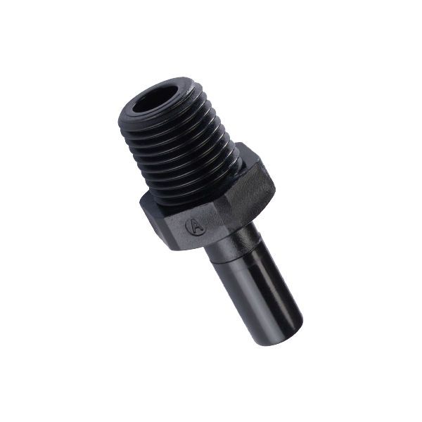 Steckanschlussverbinder Push-In,  Aussengewinde 1/8 BSPT,R, I.D. Schlauch 4mm, POM, schwarz