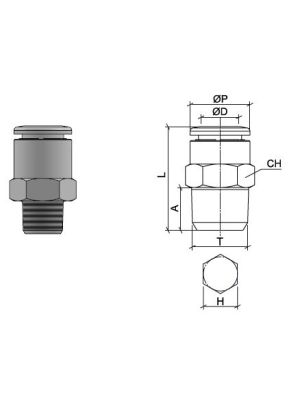 Connecteur droit, en acier inoxydable AISI 316L avec filetage BSPT