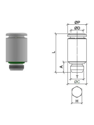 Connecteur droit, en acier inoxydable AISI 316L avec filetage BSPP