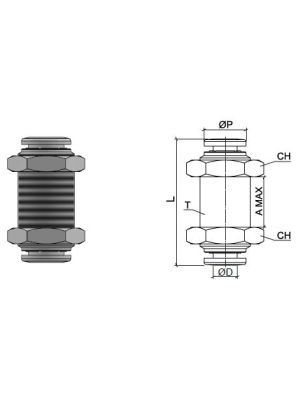 Bulkhead connecteur, en acier inoxydable AISI 316L