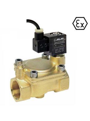 Électrovanne avec enveloppe antidéflagrante, ATEX EEX m II 2GD T4, 2/2 en laiton à commande assistée, NF, G 1/2