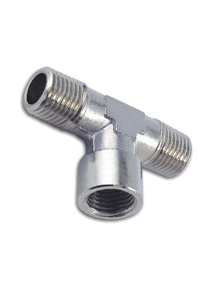 Pièce en T avec filetage métrique et BSPT, filetage extérieur 2x, filetage intérieur 1x