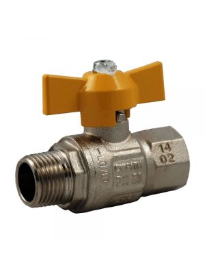 Robinet à boisseau sphérique pour les gaz inflammables, EN331 DVGW, nickel en laiton nickelé, mâle x femelle, poignée papillon jaune