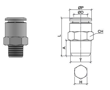 Connecteur droit, en acier inoxydable AISI 316L avec filetage BSPT