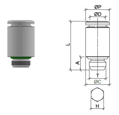 Connecteur droit, en acier inoxydable AISI 316L avec filetage BSPP