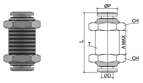 Bulkhead connecteur, en acier inoxydable AISI 316L