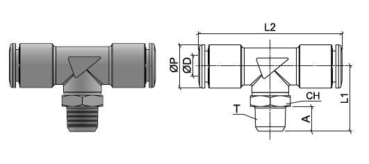 T connecteur , en acier inoxydable AISI 316L avec filetage BSPT