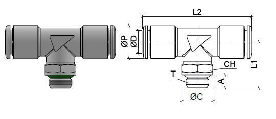 T connecteur, en acier inoxydable AISI 316L avec filetage BSPP