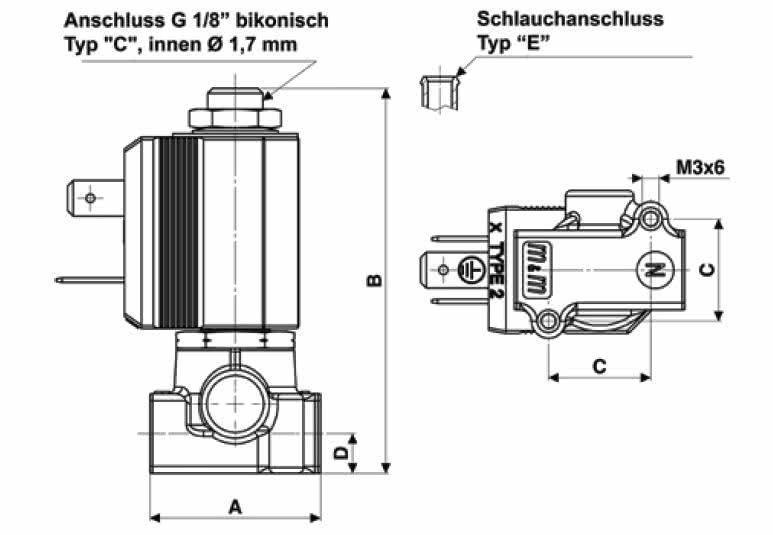 Électrovanne 3/2 à commande directe, NF, G 1/8, DN 1,5 mm, FKM