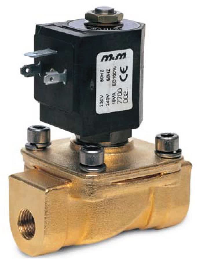 Électrovanne 2/2 en laiton à commande forcée, NF, fonctionnant à partir d'une pression de 0 bar, G 3/8, DN 15 mm, NBR