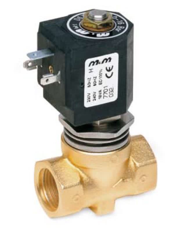 Électrovanne à piston pour vapeur 2/2 en laiton à commande assistée, NF, G 3/8, DN 10 mm, PTFE
