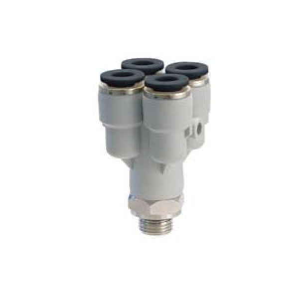 Univer - poussoir connecteur double, en forme de Y, filetée extérieurement, Ø 6 mm cylindrique G1 / 8