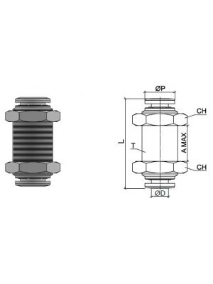 Bulkhead connecteur, en acier inoxydable AISI 316L